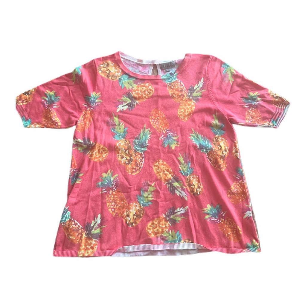 JOSEPH A. Sweater HAWAIIAN Pineapple CORAL Rayon Nylon Lightweight Top sz large